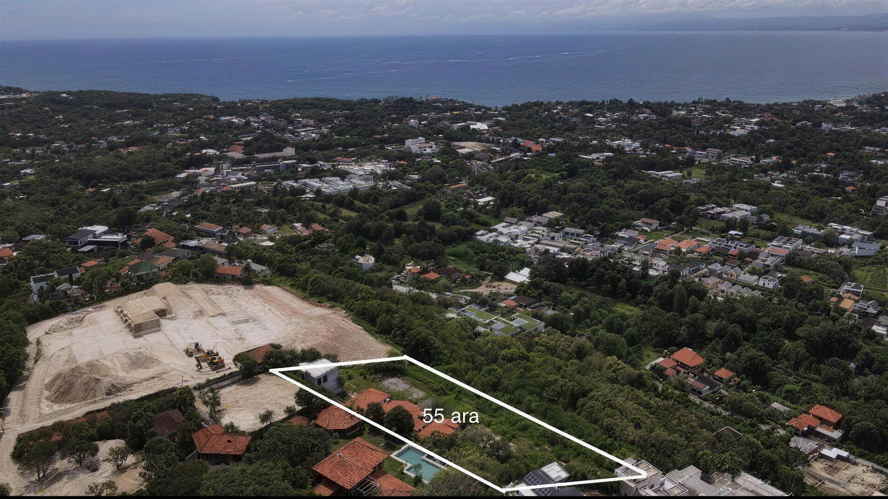 Aerial view of the plot toward the ocean