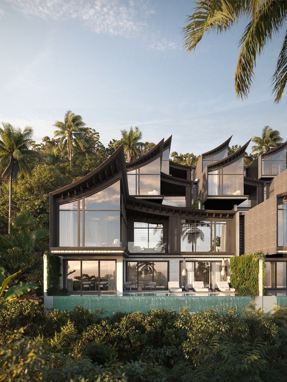 Render: villas with private pools on the hillside